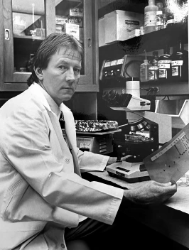 Dr. Kevin Osteen in his laboratory at Vanderbilt University Medical Center about 1993.